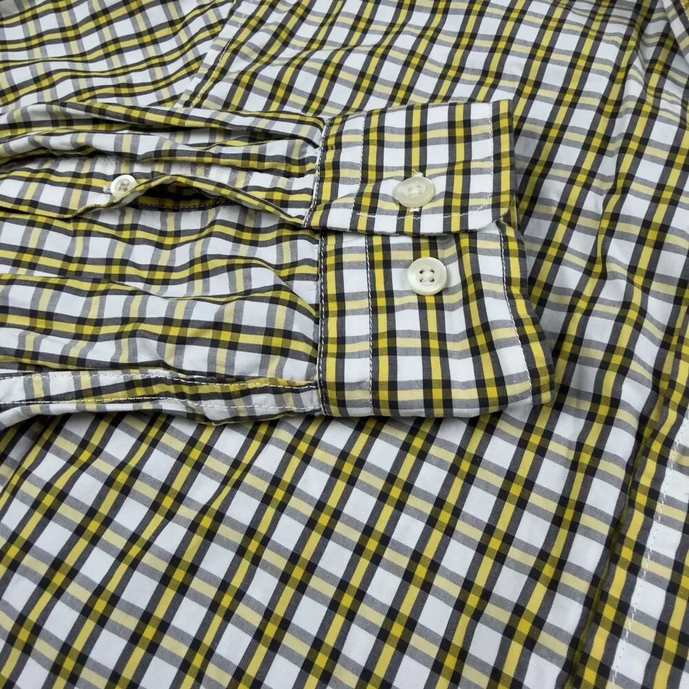 Banana Republic Untucked Standard Fit Mens M L/S Button Up Shirt Plaid Cotton
